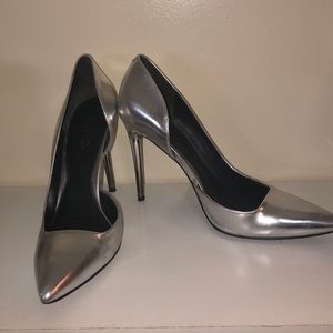All leather silver high heels.